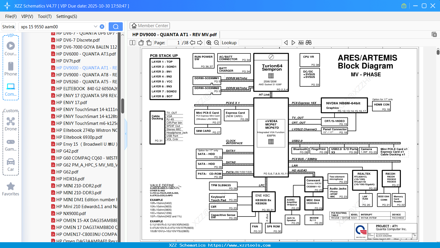 Laptop HP DV9000 - QUANTA AT1 - REV MV
